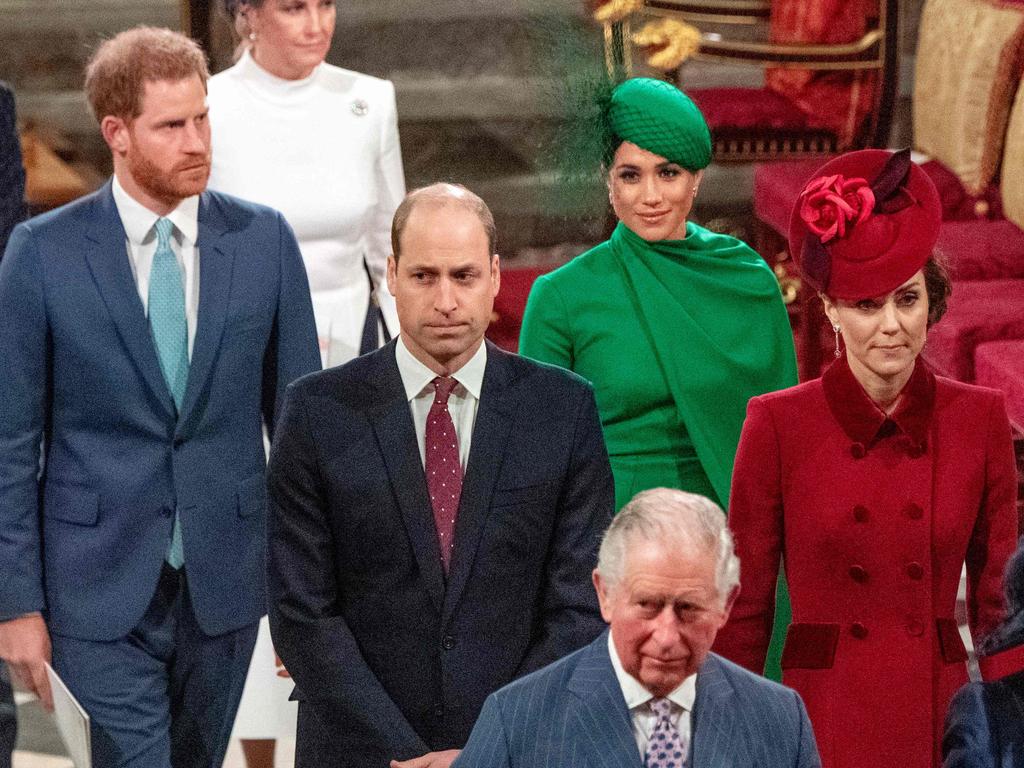 Prince Harry and Meghan have left with Prince William and Kate to bear the brunt of royal duties. Picture: AFP