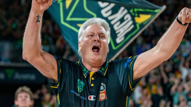 HOBART, AUSTRALIA - JANUARY 10: Tasmania Jackjumpers head coach Scott Roth celebrates winning the round 16 NBL match between Tasmania Jackjumpers and Adelaide 36ers at MyState Bank Arena, on January 10, 2025, in Hobart, Australia. (Photo by Linda Higginson/Getty Images)