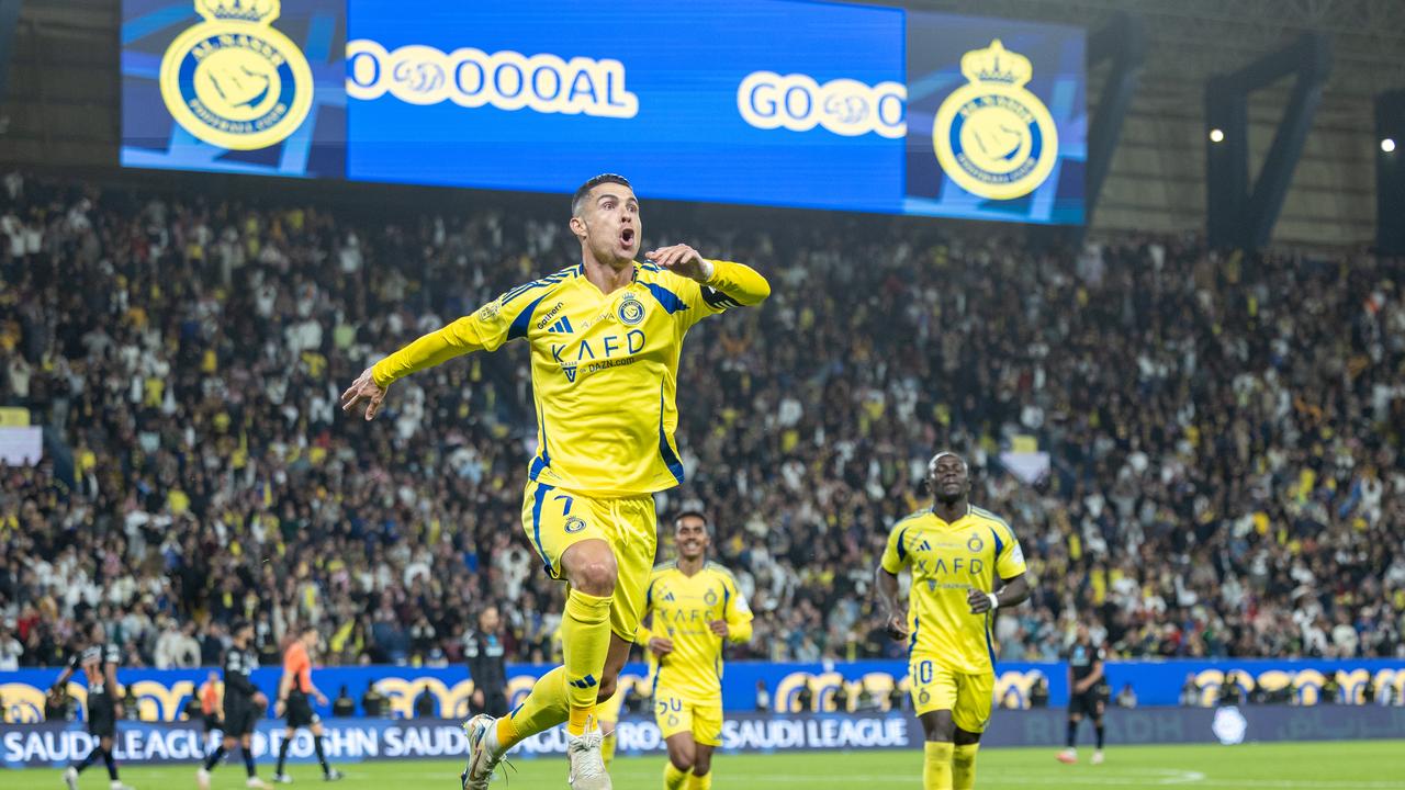 Cristiano Ronaldo scored his first goal as a 40-year-old. (Photo by Abdullah Ahmed/Getty Images)