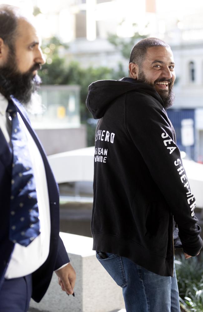 Moo-Free Burgers food truck operator Johnny Tabet leaves Brisbane Magistrates Court. Picture: NCA NewsWire / Sarah Marshall