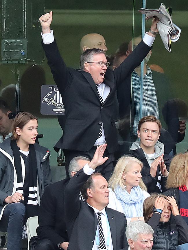 Eddie McGuire in the stands at a Collingwood game. Picture: Alex Coppel