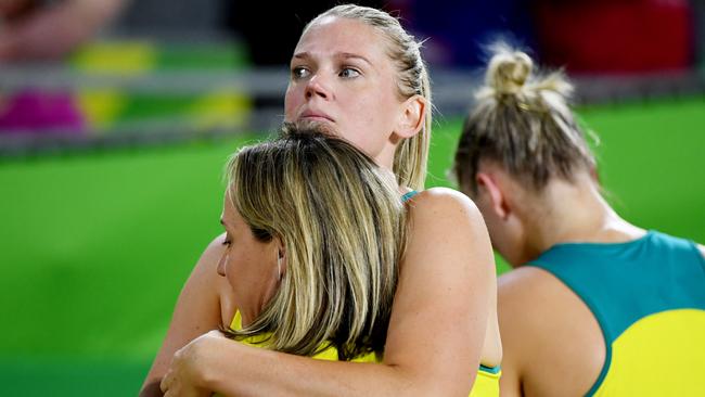 Caitlin Thwaites reacts after losing to England. Picture: Getty Images