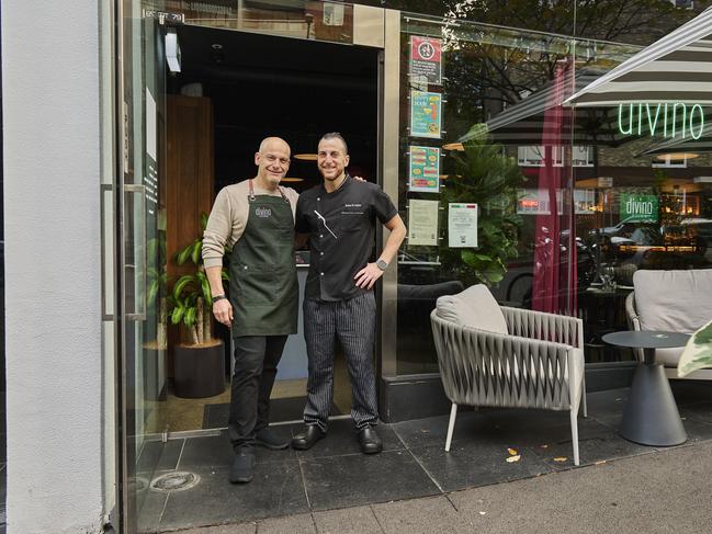 Plumber turned restaurateur Anthony Alafaci (left) with Head Chef Andrea Di Stefano at Divino Osteria at the Sebel, Elizabeth Bay. Pic Supplied.