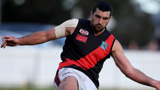 Luke Foster in action during the EDFL Aberfeldie v Pascoe Vale football  match in Aberfeldie, Saturday, June 15, 2019.Picture: Andy Brownbill