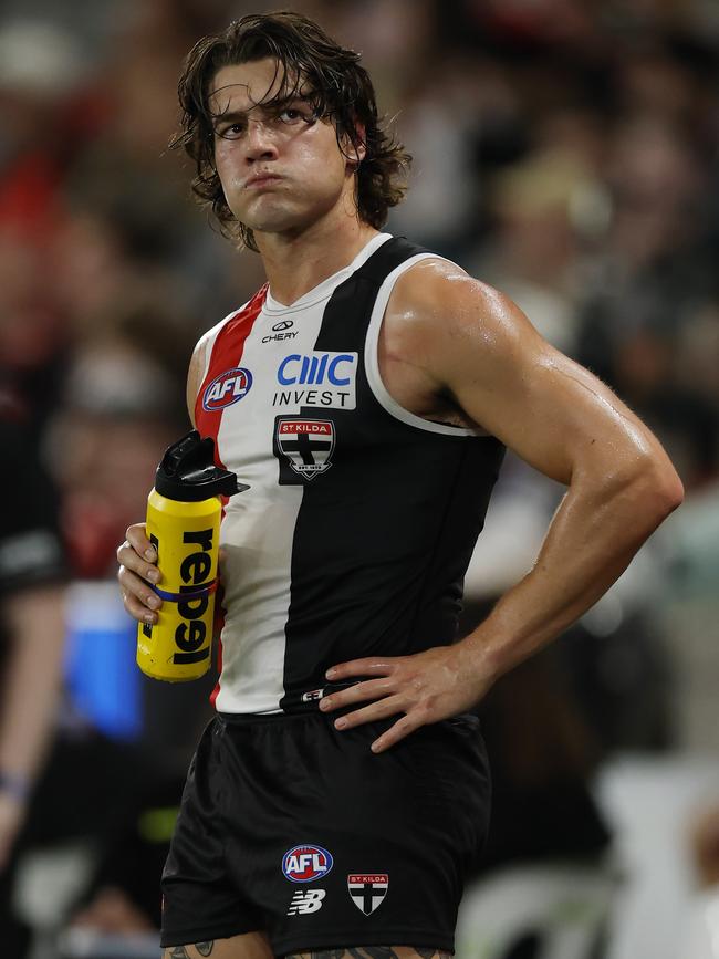 And after being taken off the ground against Fremantle last week. Picture: Michael Klein