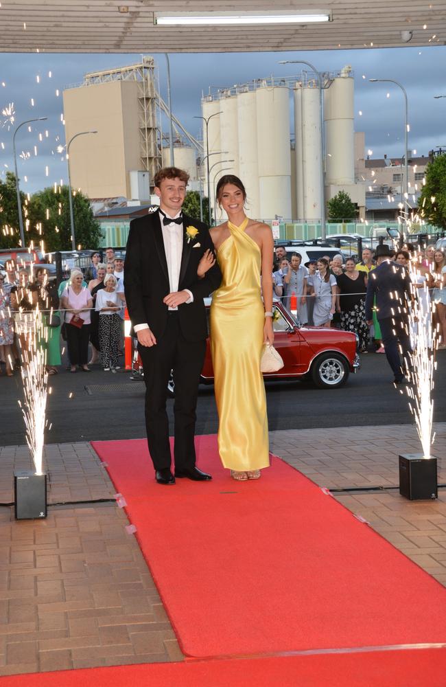 Toowoomba school formals. At the 2023 St Ursula's College formal is graduate Lydia Jocumsen with her partner. Picture: Rhylea Millar