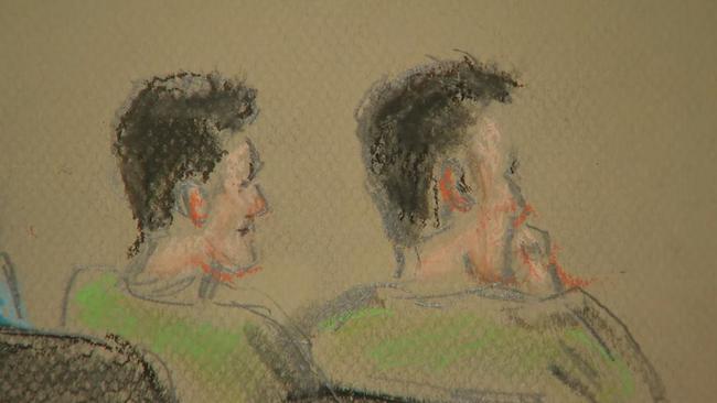 Alexander Francis Stevens (left) and Sebastian James Stevens – the sons of Brendan Stevens and his wife Loretta Mary Stevens – are charged with Elizabeth’s manslaughter. Picture: NewsWire / Court Sketch