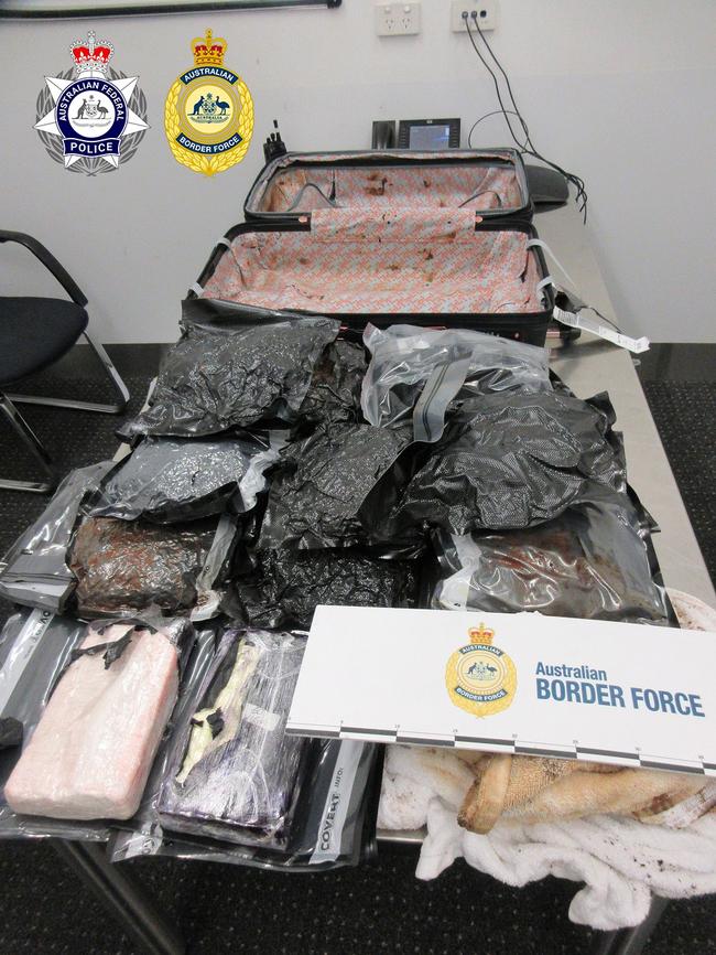 Drugs found in carry on luggage at Melbourne Airport in January. Picture: AFP