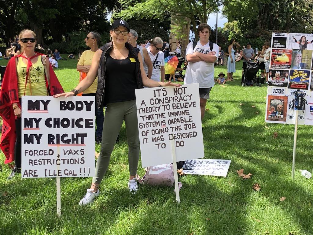 Protesters at Sydney's COVID vaccine demonstration today. Picture: Phoebe Loomes