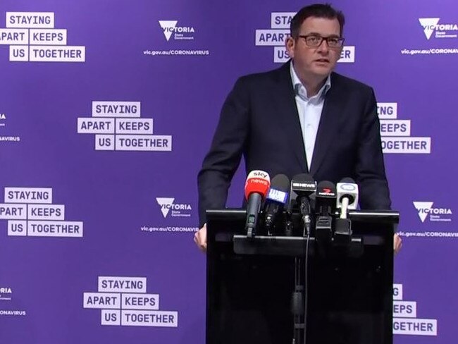 Premier Daniel Andrews addressing the media in Melbourne today.