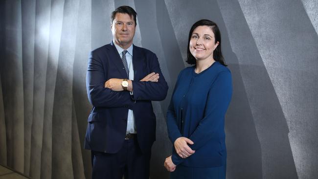 Magellan Financial interim CEO Kirsten Morton and chairman Hamish McLennan at their offices in Sydney's CBD. Picture: Britta Campion/The Australian