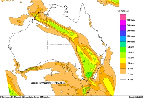 The rain clouds continue to move east. Picture: Bureau of Meterology