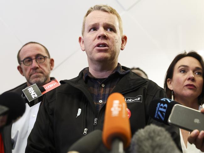 LOWER HUTT, NEW ZEALAND - SEPTEMBER 29: Prime Minister Chris Hipkins speaks to media during a visit to Queensgate Mall on September 29, 2023 in Lower Hutt, New Zealand. New Zealand goes to the polls in a general election on Oct. 14. (Photo by Hagen Hopkins/Getty Images)