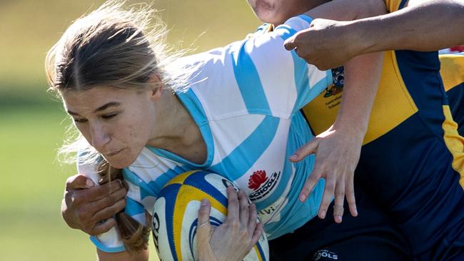 06/07/23. News Local. Sport.Merrylands, Sydney, NSW, Australia.2023 Australian Schools Rugby Championship at Eric Tweedale Stadium, Merrylands.Action from the girls open game between NSW 2 v ACTNSW Amelia WhitakerPicture: Julian Andrews