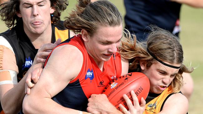 Action in the A Grade game between Berri and Loxton at Berri Memorial Oval. Picture: BERNARD HUMPHREYS