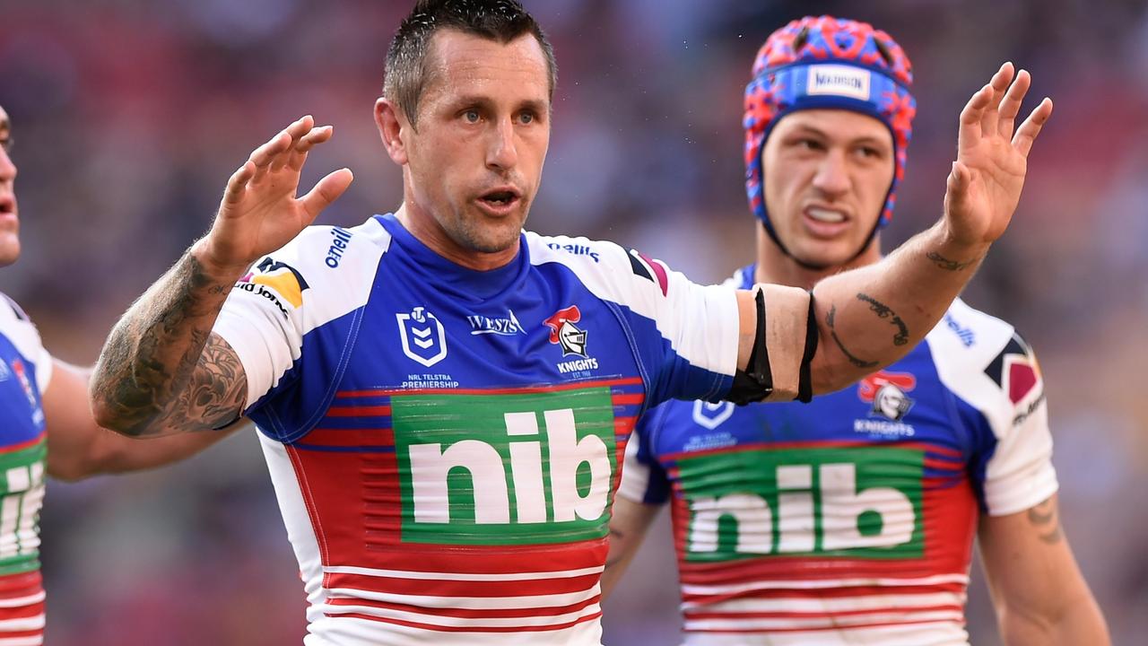 BRISBANE, AUSTRALIA - SEPTEMBER 04: Mitchell Pearce of the Knights reacts during the round 25 NRL match between the Brisbane Broncos and the Newcastle Knights at Suncorp Stadium, on September 04, 2021, in Brisbane, Australia. (Photo by Matt Roberts/Getty Images)