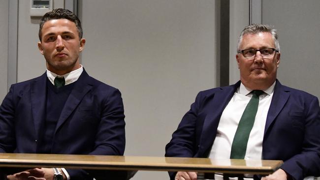 South Sydney Rabbitohs forward Sam Burgess (left) at the NRL judiciary Picture: AAP