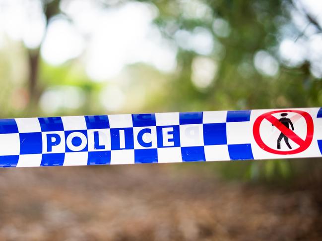 Police tape at the entrance to Shearer Park in Lansvale where 3 people tragically drowned on Saturday.Photo: Tom Parrish