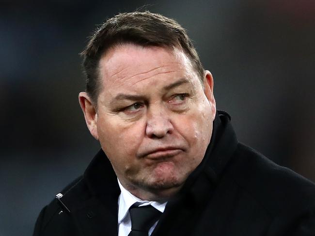 SYDNEY, AUSTRALIA - AUGUST 18:  All Blacks coach Steve Hansen watches his players warm up during The Rugby Championship Bledisloe Cup match between the Australian Wallabies and the New Zealand All Blacks at ANZ Stadium on August 18, 2018 in Sydney, Australia.  (Photo by Cameron Spencer/Getty Images)