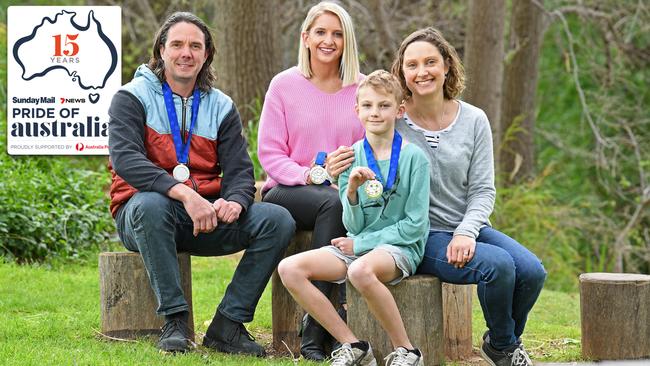 Three past Pride of Australia winners Nigel Hardy, Mary Morgan and Lachlan and Catherine Gray. Picture: Tom Huntley