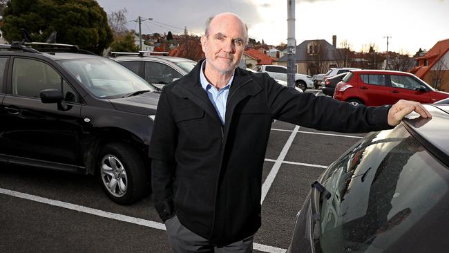 North Hobart Traders Association president John Kelly at the Condell Place carpark in North Hobart. Picture: SAM ROSEWARNE