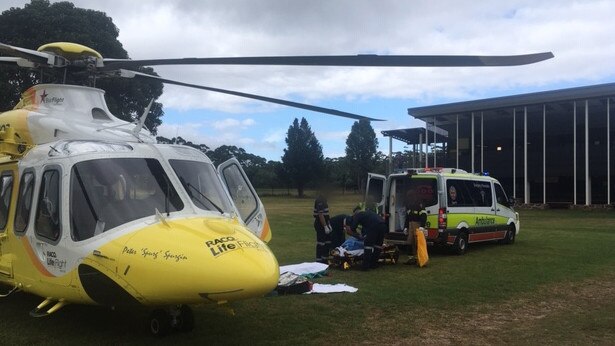 One of the seriously injured teenagers being loaded into the RACQ LifeFlight Rescue helicopter at the scene. Picture: RACQ LifeFlight Rescue