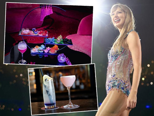 Crown Sydney is launching a Taylor Swift Eras Tour high tea and cocktails ahead of the superstar's tour Down Under. Pictures: Supplied/Getty Images