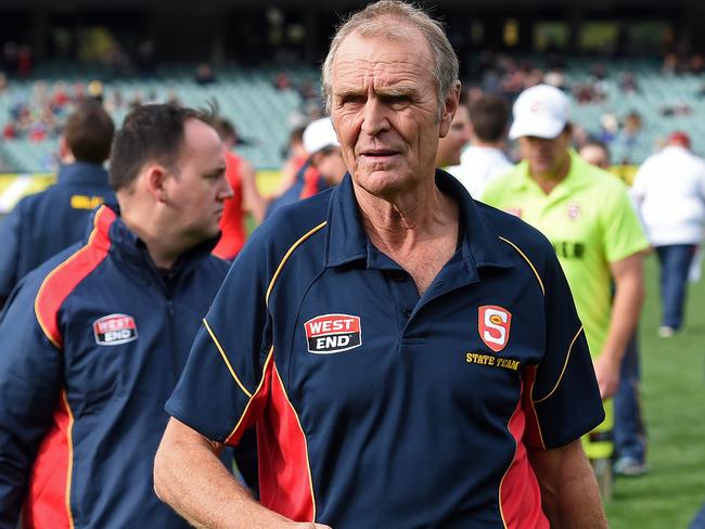 29/05/16 State game betwen SANFL and VFL at Adelaide Oval.  South Australia's head coach Graham Cornes at quarter time.Photo Tom Huntley