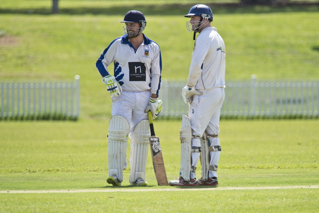 Alex Taylor (left) and Dean Sullivan for University against Northern Brothers Diggers in round eight A grade Toowoomba Cricket at Rockville Oval, Saturday, March 7, 2020. Picture: Kevin Farmer