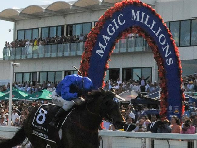 Exhilarates wins the 2019 Magic Millions 2YO Classic. Picture: Trackside Photography