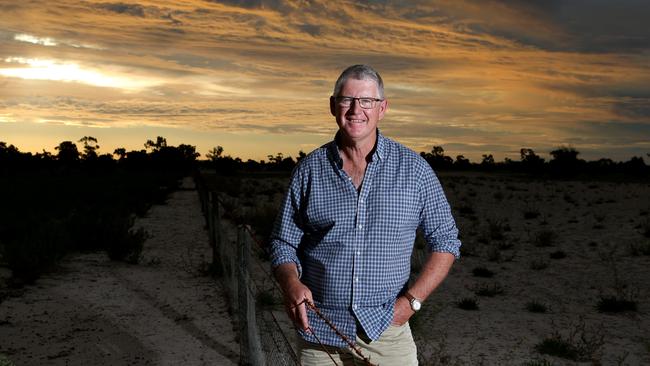 Fifth generation farmer Rick Hinge on one of Gordon Stopp’s drought-affected paddocks near Keith. Picture: Dylan Coker