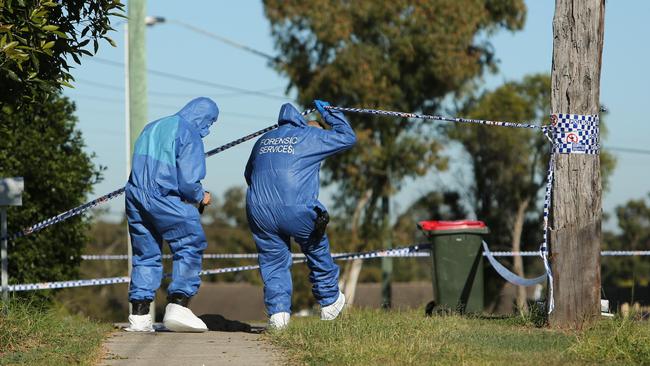 Forensic services at the scene of the stabbing at Heckenberg Ave, Sadlier.