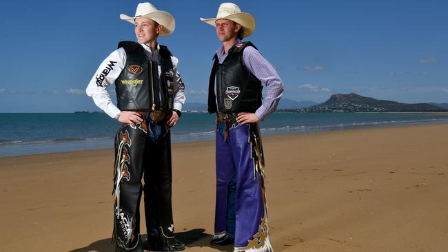 PBR Canadian Cowboys Chanse Switzer and Weston Davidson realise that if they did not accept the PBR exchange, they would at that moment be feeding their cattle in the snow. Picture: Evan Morgan