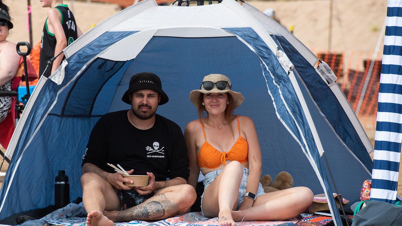 James Whittard and Emily Whittard at the Darwin Beer Can Regatta at Mindil Beach, 2023. Picture: Pema Tamang Pakhrin