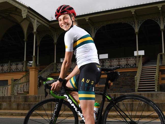 Australian para-cyclist Meg Lemon with the Tokyo Paralympics exactly 12 months away.  STORY: Meg has an acquired brain injury which which permanently weakened the right side of her body. She has increased sensitivity to noise, light, wind and the cold. Picture: Tricia Watkinson