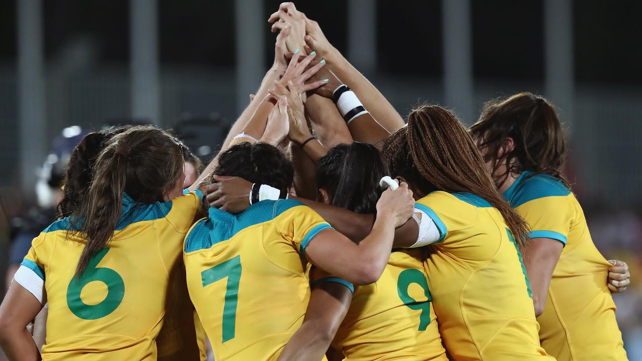 The Australian women’s rugby team after their gold medal win in Rio.