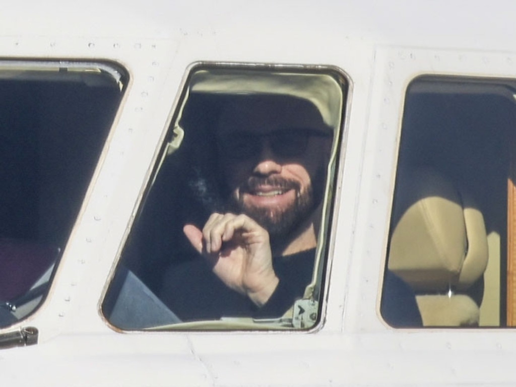 John Travolta touches down Down Under in Sydney on his private plane, Picture: MEDIA-MODE.COM