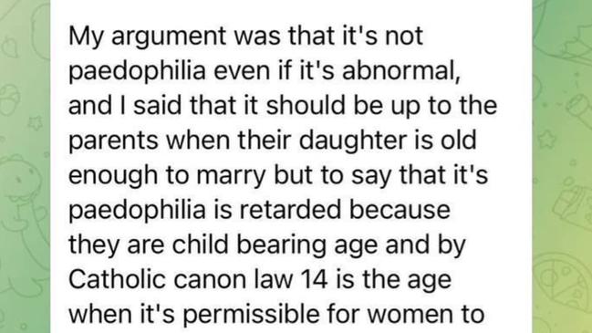 National Socialist Network figure Joel Davis has said 14-year-old girls should be allowed to marry adult men if their girl’s father consents