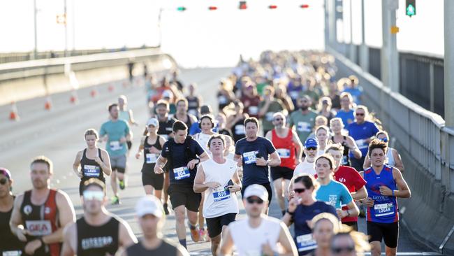 Competitors during Run the Bridge at Hobart. Picture: Chris Kidd