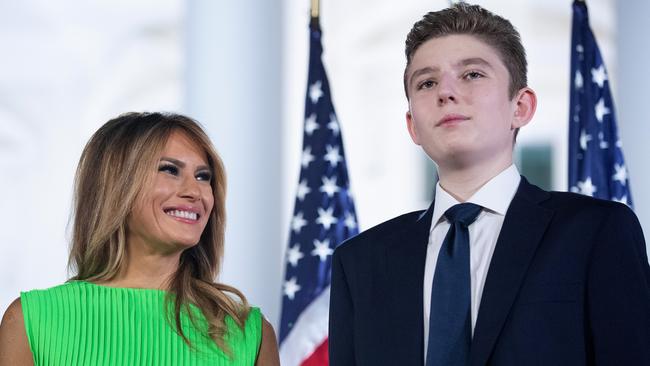 Barron Trump in 2020 with his mother and Mr Trump’s third wife, Melania. Picture: Chip Somodevilla/Getty Images/AFP