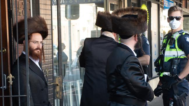 Police found several people gathered at a Jewish Synagogue despite strict stay at home rules. Picture: Tony Gough