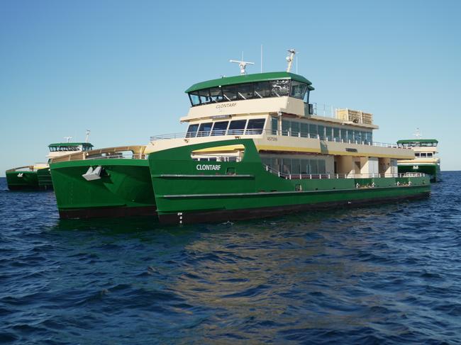 The three new Generation 2 Emerald-class ferries Clontarf,, Fairlight and Balmoral, used on the Manly to Circular Quay run, could be retrofitted with electric engines. Picture: NSW Government