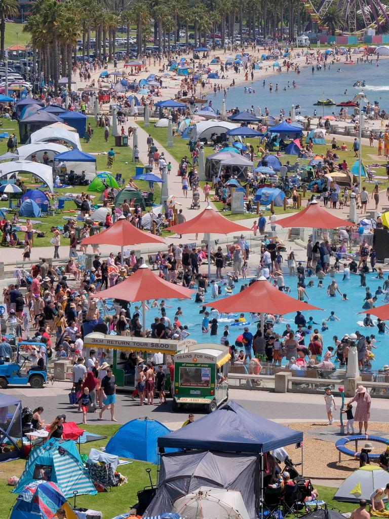 Geelong's waterfront is the place to be for Melbourne Cup with large crowds setting up on Eastern Beach Picture: Mark Wilson