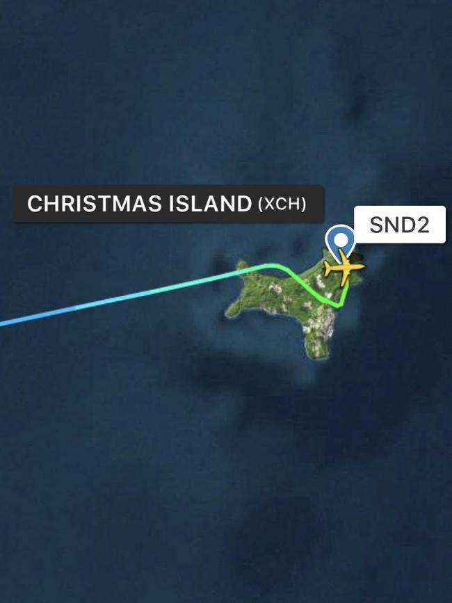 A flight tracker map of the departure from Christmas Island.