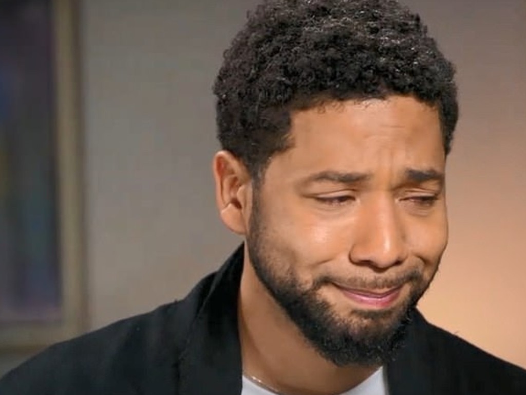 Empire star Jussie Smollett breaks down talking about attack to Robin Roberts. Picture: ABC