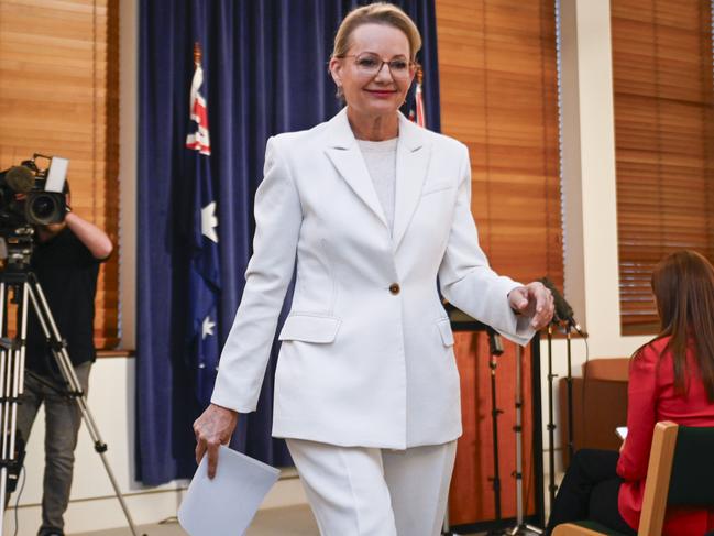 Leader of the Opposition Sussan Ley holds a press conference at Parliament House in Canberra. Picture: Martin Ollman