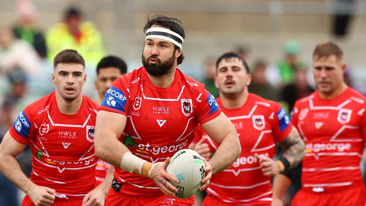 Aaron Woods of the Dragons in action during the round 22 NRL match between the Canberra Raiders and the St George Illawarra Dragons.