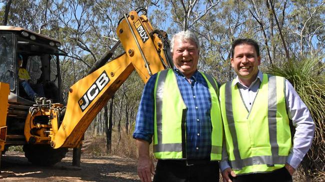 Member for Flynn Ken O'Dowd and Gladstone Region Mayor Matt Burnett on site at the Philip St precinct where construction started on September 18. Picture: Tegan Annett