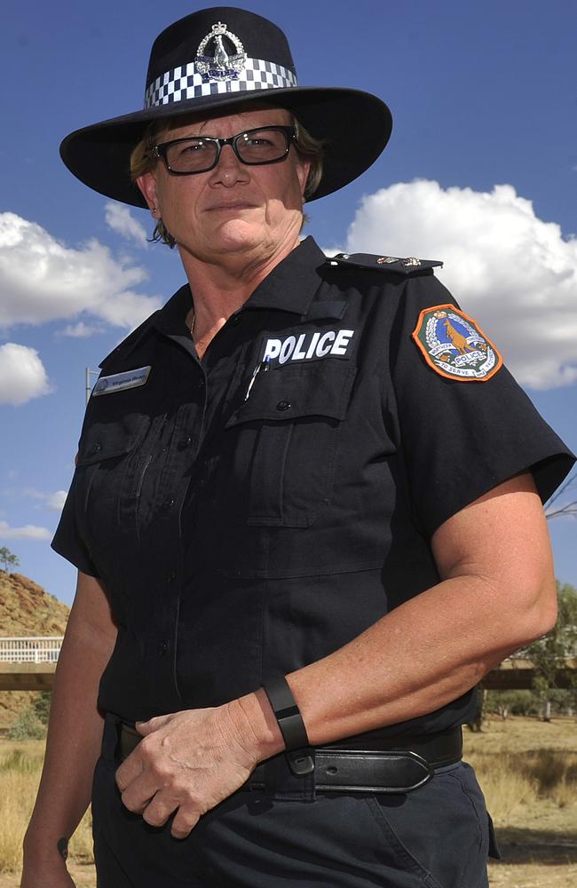 Acting Superintendent Virginia Read of the Alice Springs Police with floodlights at the Scott Terrace bridge which have been organised thanks to the Police's work with the Department of the Chief Minister.