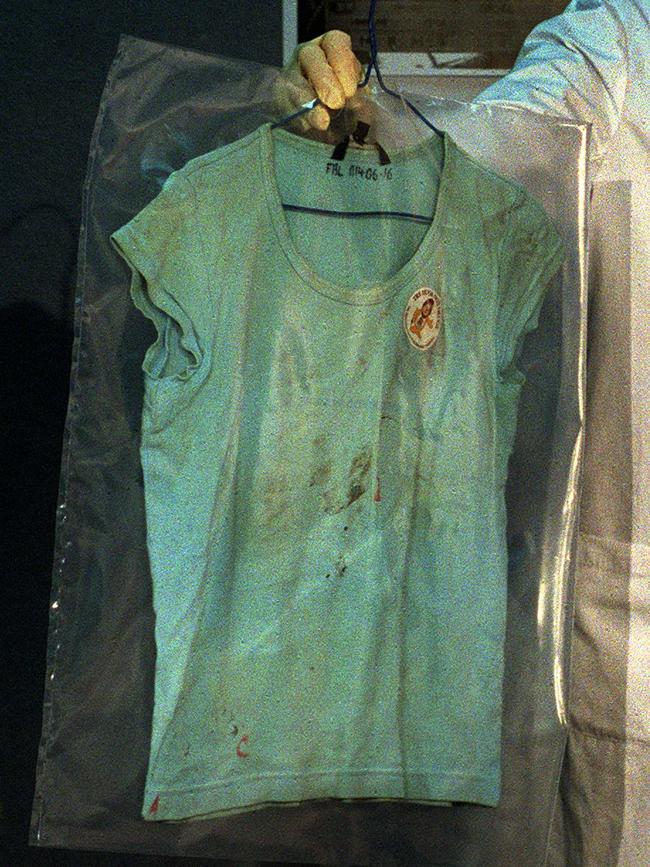 The stained T-shirt Joanne Lees was wearing when abducted.